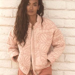 Anthropologie Pink Quilted Jacket Relaxed Fit Size Small
